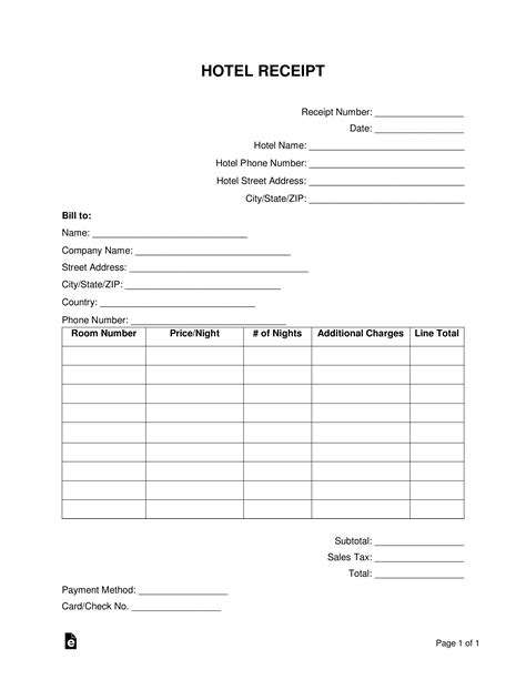 Free Hotel Receipt Template Word Pdf Eforms