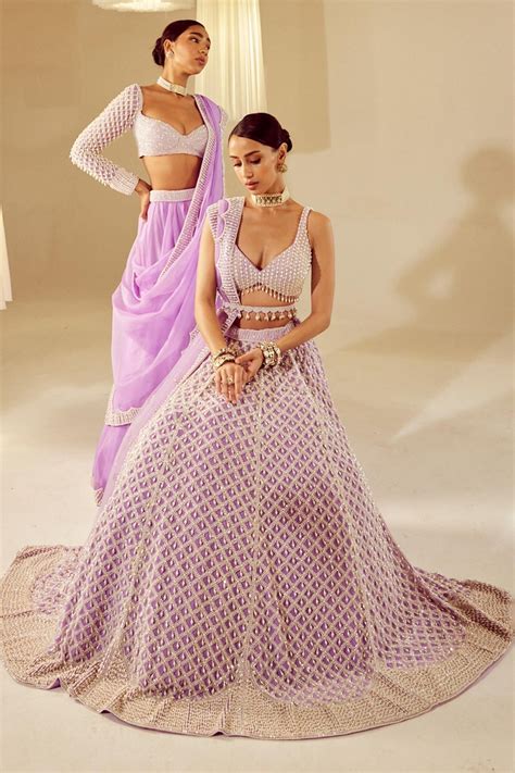 Buy Vvani By Vani Vats Purple Blouse Pearl Drop Embellished Lehenga Set