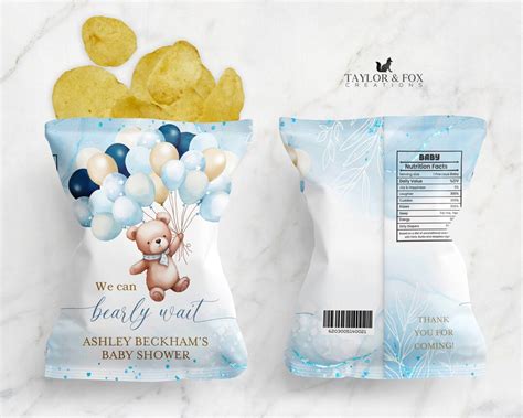 Editable Blue Teddy Bear Chip Bag Balloon Teddy Bear Potato Chip Bag