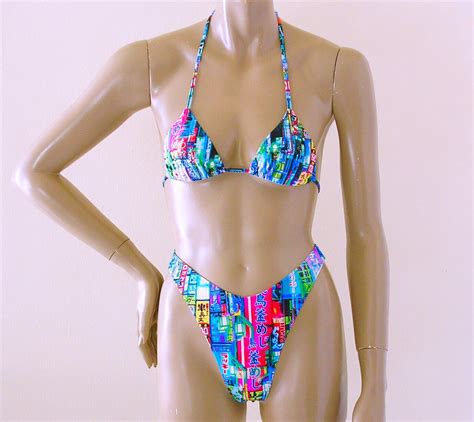 80s 90s Thong Bikini Bottom With High Leg And Triangle Top In Etsy