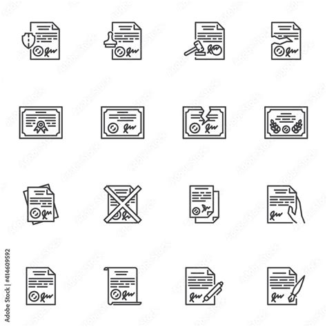 Legal Documents Line Icons Set Outline Vector Symbol Collection