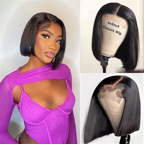 Skydo Short Straight Bob Wig With 4x4 Lace Closure 150