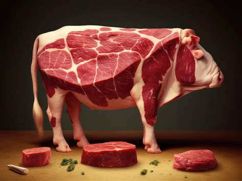 Premium Photo Fresh Raw Beef In The Shape Of A Cow And Scheme Of