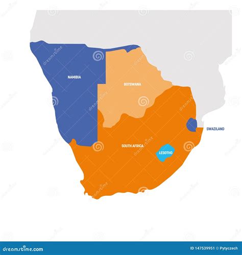 South Africa Region Map Of Countries In Southern Africa Stock Vector