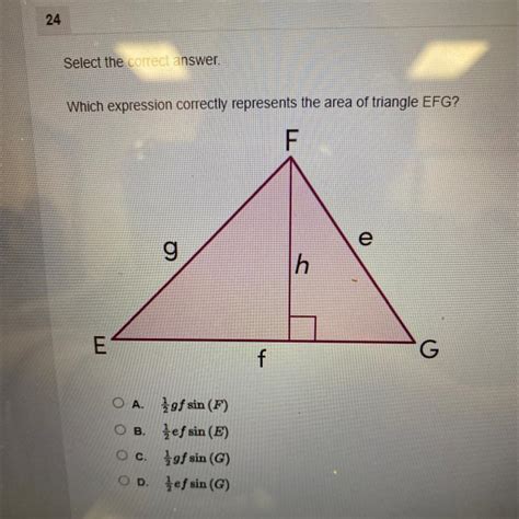 Free Which Expression Correctly Represents The Area Of Triangle Efg