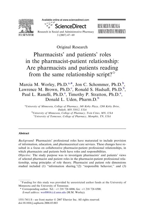 Pdf Pharmacists And Patients Roles In The Pharmacist Patient