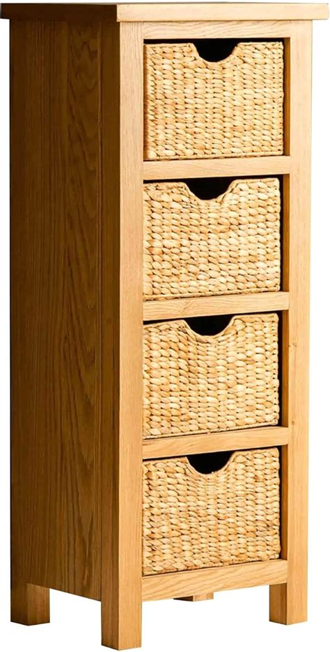 Roselandfurniture London Oak Tallboy Bathroom Storage Cabinet With Baskets 4 Drawer Solid