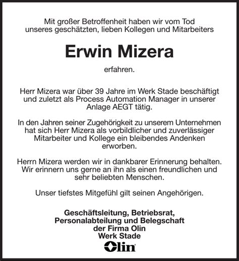 Erwin Mizera Nachruf Stader Tageblatt