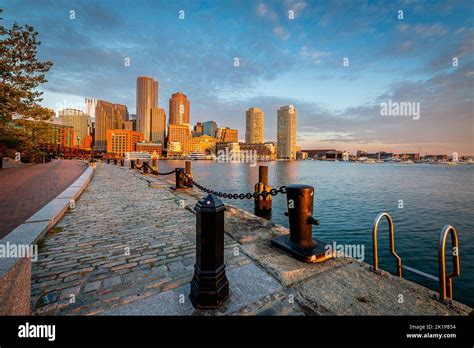 The Boston Skyline At Sunrise Stock Photo Alamy