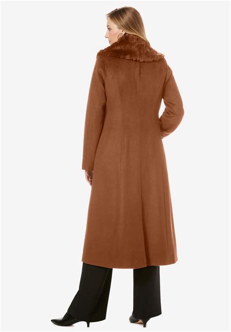 Long Wool Blend Coat With Faux Fur Collar Roamans