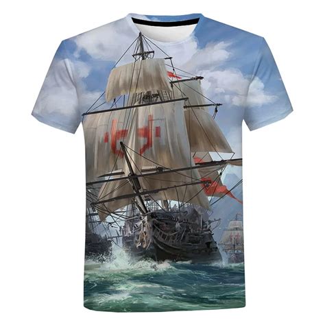 Camisetas Con Estampado De Barco D Para Hombre Tops De Manga Corta