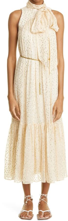 Zimmermann Tie Neck Silk Fil Coupé Midi Dress Shopstyle