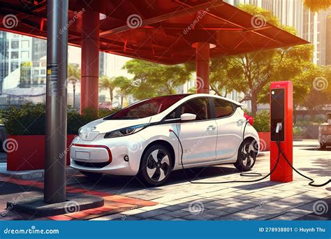 Small Electric Car MiniEV Charging at a Station in the City or ...