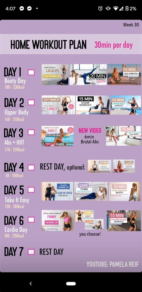 Pamela Reif Workout Plan 30 Mins At Home Workout Plan Workout Plan