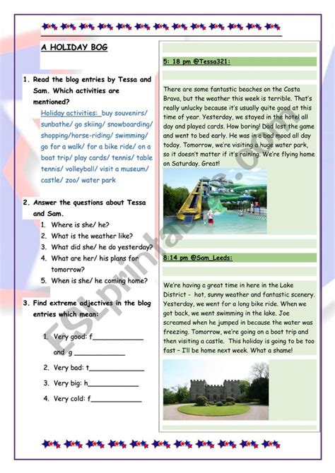 Reading Activity Travelling Blog Esl Worksheet By Oana