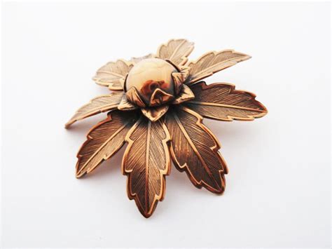 Vintage Bell Trading Post Solid Copper Flower Brooch Mid Etsy UK