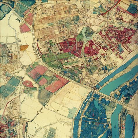 A map with GIS overlays displaying historical land use changes and