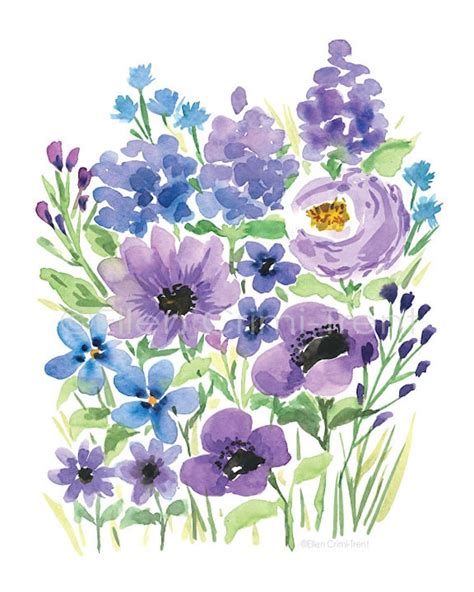 Purple Watercolor Flowers/ Watercolor Wall Art/ Purple - Etsy