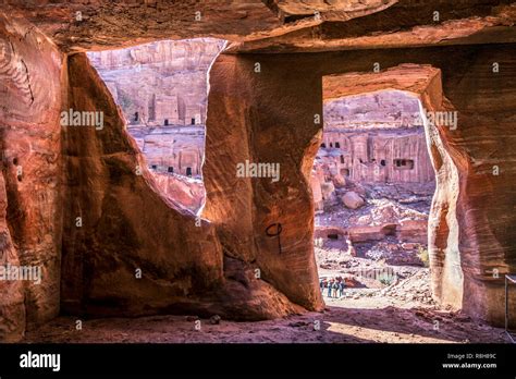 Felsgrab Aus Rotem Sandstein Petra Jordanien Asien Red Sandstone