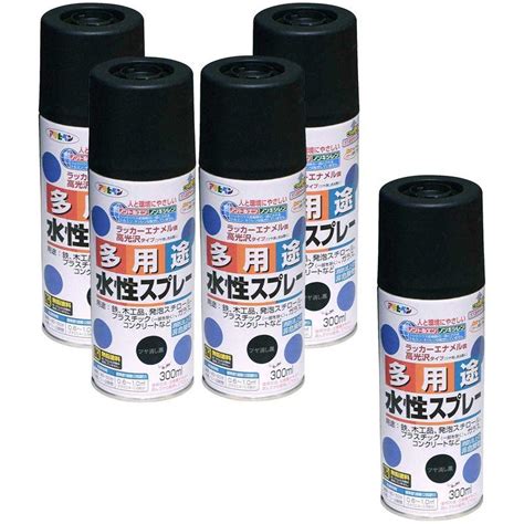 アサヒペン 水性多用途スプレー 300ml ツヤ消し黒 まとめ買い5缶セット 20240131041545 01139plan B