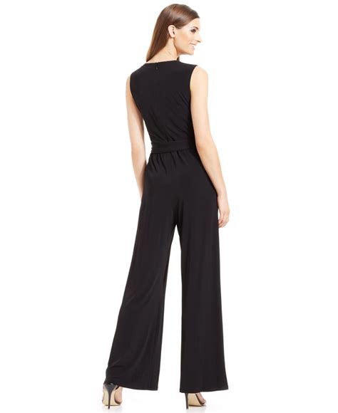 Lyst Vince Camuto Wide Leg Belted Sleeveless Jumpsuit In Black