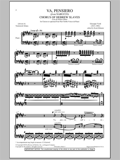 Va Pensiero By Giuseppe Verdi Sheet Music For 4 Part Choir At Sheet