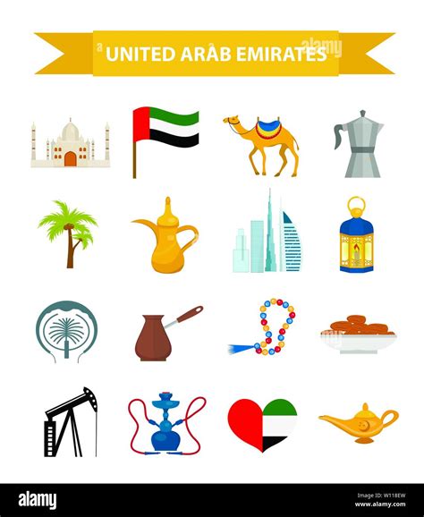 Uae United Arab Emirates Flat Icon Set Cartoon Style Collection Of