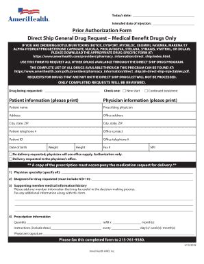 Fillable Online Prior Authorization Form Direct Ship General Drug