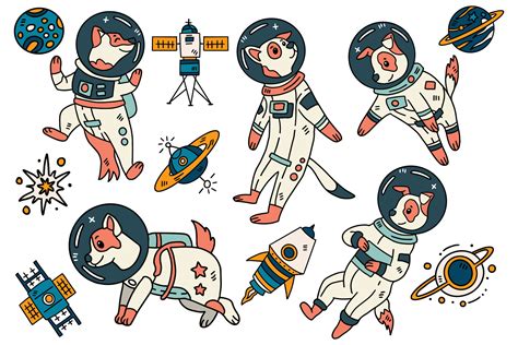 A Series Of Cartoon Drawings Of Dogs In Space Suits 47006446 Vector Art