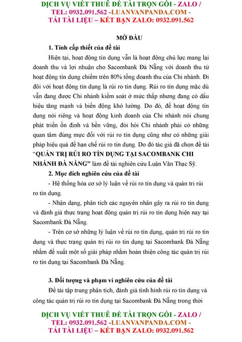 Quản Trị Rủi Ro Tín Dụng Tại Sacombank Chi Nhánh Đà Nẵng DỊCH VỤ VIẾT