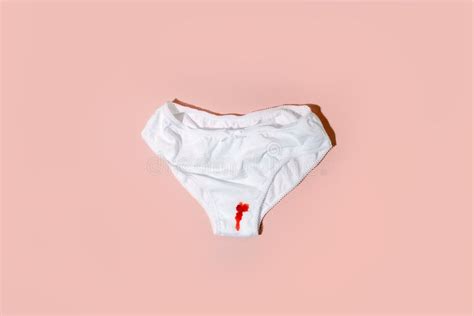 White Cotton Panties For Women With Traces Of Fresh Red Blood Concept