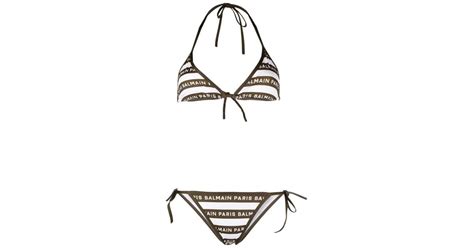 Balmain Striped Triangle Bikini Set In White Lyst