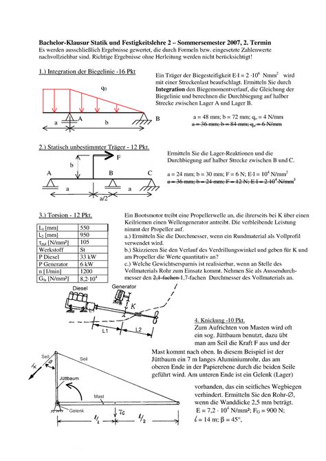 Statik Und Festigkeitslehre Termin Es Werden Ausschlie Lich