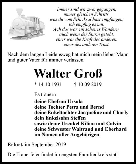 Traueranzeigen Von Walter Gro Trauer In Thueringen De