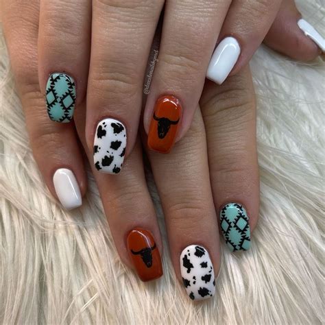 Cowgirl Bull Cow Print Nails Rodeo Nails Country Acrylic Nails