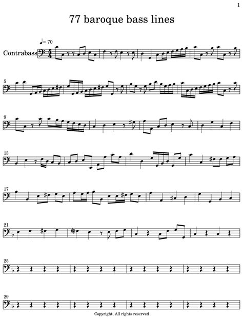 77 Baroque Bass Lines Sheet Music For Contrabass