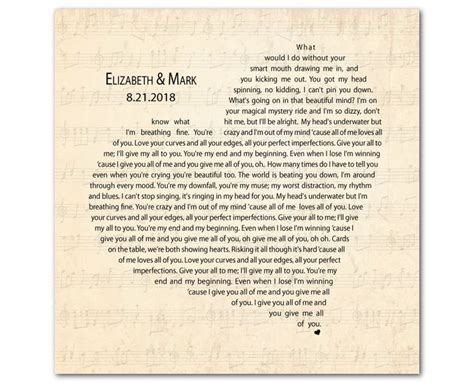 Wedding Vows Or Any Song Lyrics Wall Art Custom Anniversary Etsy