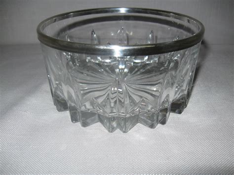 Genuine Crystal Deep Cut Glass Sauce Fruit Bowl Silver Rim 5 By