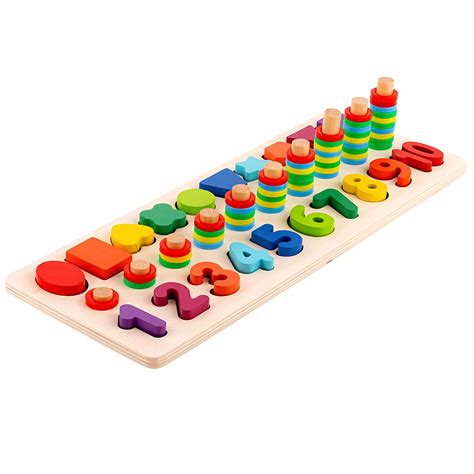 Toy To Enjoy Wooden Number Puzzle With Rings Shapes Stacking