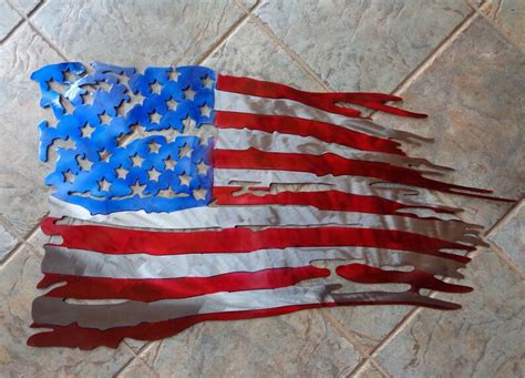 New Tattered Torn American Battle Flag Plasma Cut Metal Wall Etsy