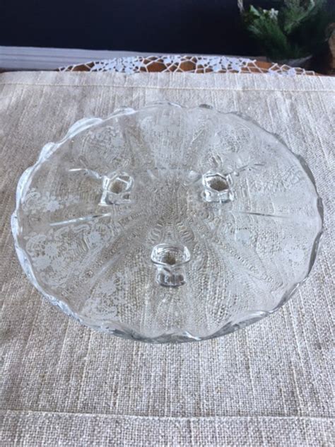 Vintage Etched Glass Cookie Plate Stand Etsy