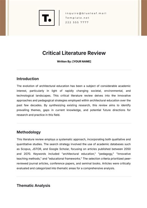 Free Critical Literature Review Template To Edit Online
