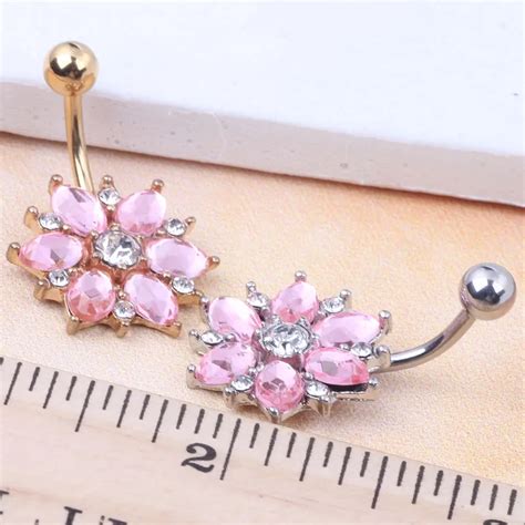 Crystal Rhinestone Flower Navel Belly Button Ring Piercing Body Bar 2 Color Body Jewelry