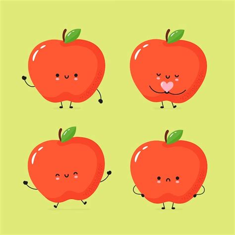 Premium Vector Set Of Cute Happy And Sad Apple