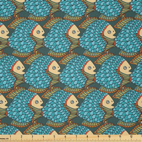 Ambesonne East Fabric By The Yard Microfiber Ethnic Japanese Fish