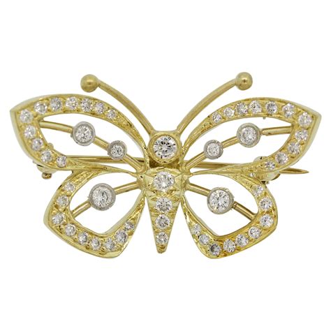 Retro Diamond Gold Butterfly Brooch Pin For Sale At 1stdibs