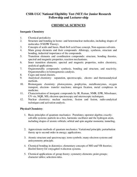 Csir Ugc Net Syllabus For Chemical Sciences