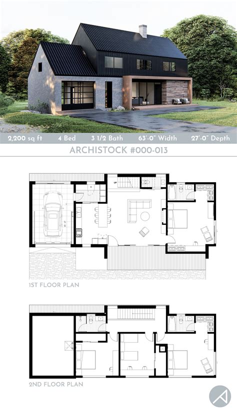 4-Bedroom Modern Barn House / Barndominium Plan | Architettura moderna ...