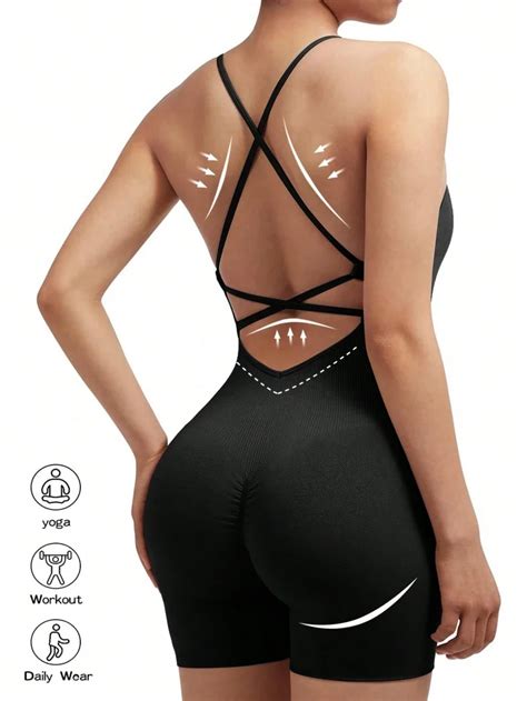 Sexy Macac O De Fitness Feminino Cruz Ajust Vel Esportes Playsuit