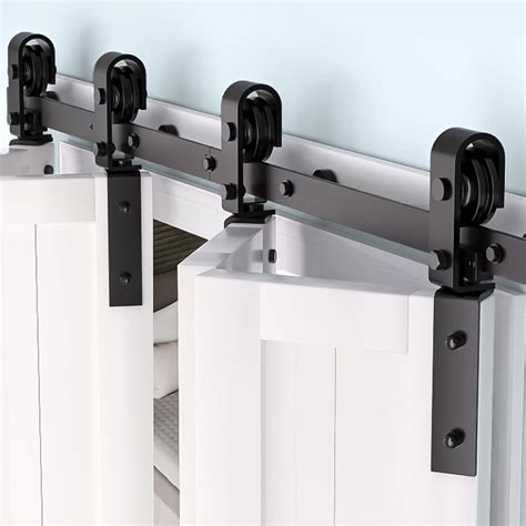 72" Bifold Sliding Barn Door Hardware Track Kit, Side Mounted Black